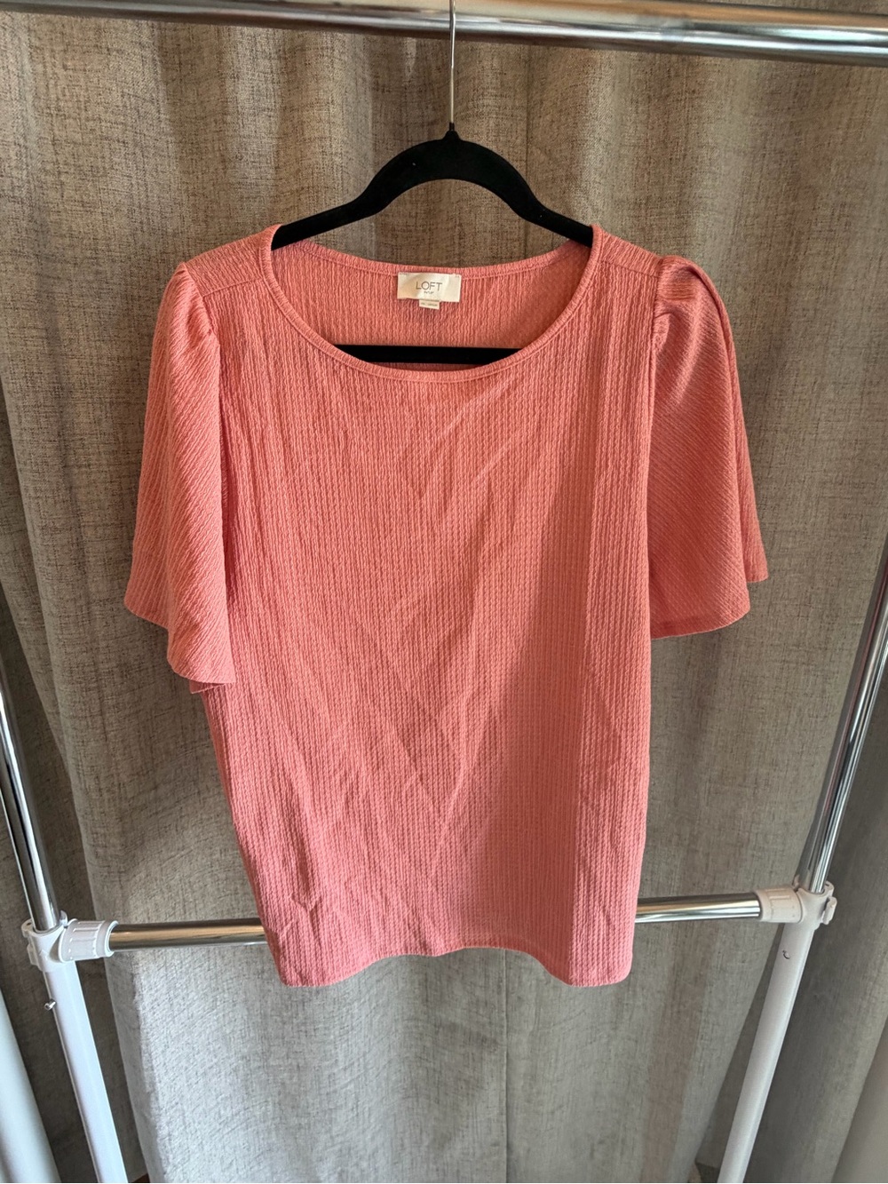 LOFT Coral Textured Flutter-Sleeve Top